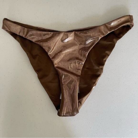 NWT Good American Better Bikini Reversible Foil Metallic Moca Swim Bottom XS - Picture 1 of 6